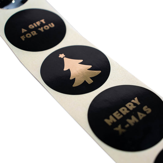 500x Aufkleber 'Merry X-mas' Schwarz-Gold 40mm