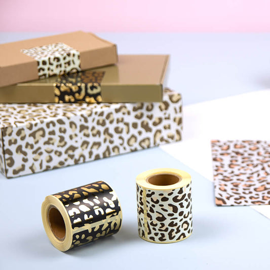100x Verschlussaufkleber Leopard