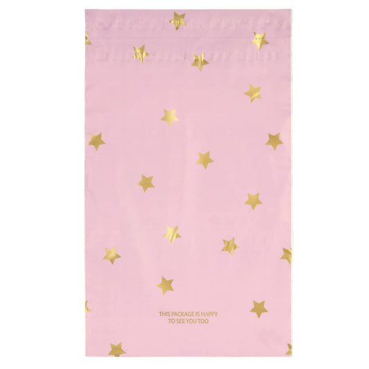 100x Versandtaschen Stars Gold Kleiner Rückgabeverschluss