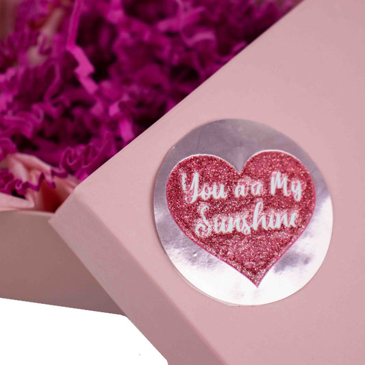 500x Aufkleber 'You are my sunshine' Rosa Glitzer 50mm