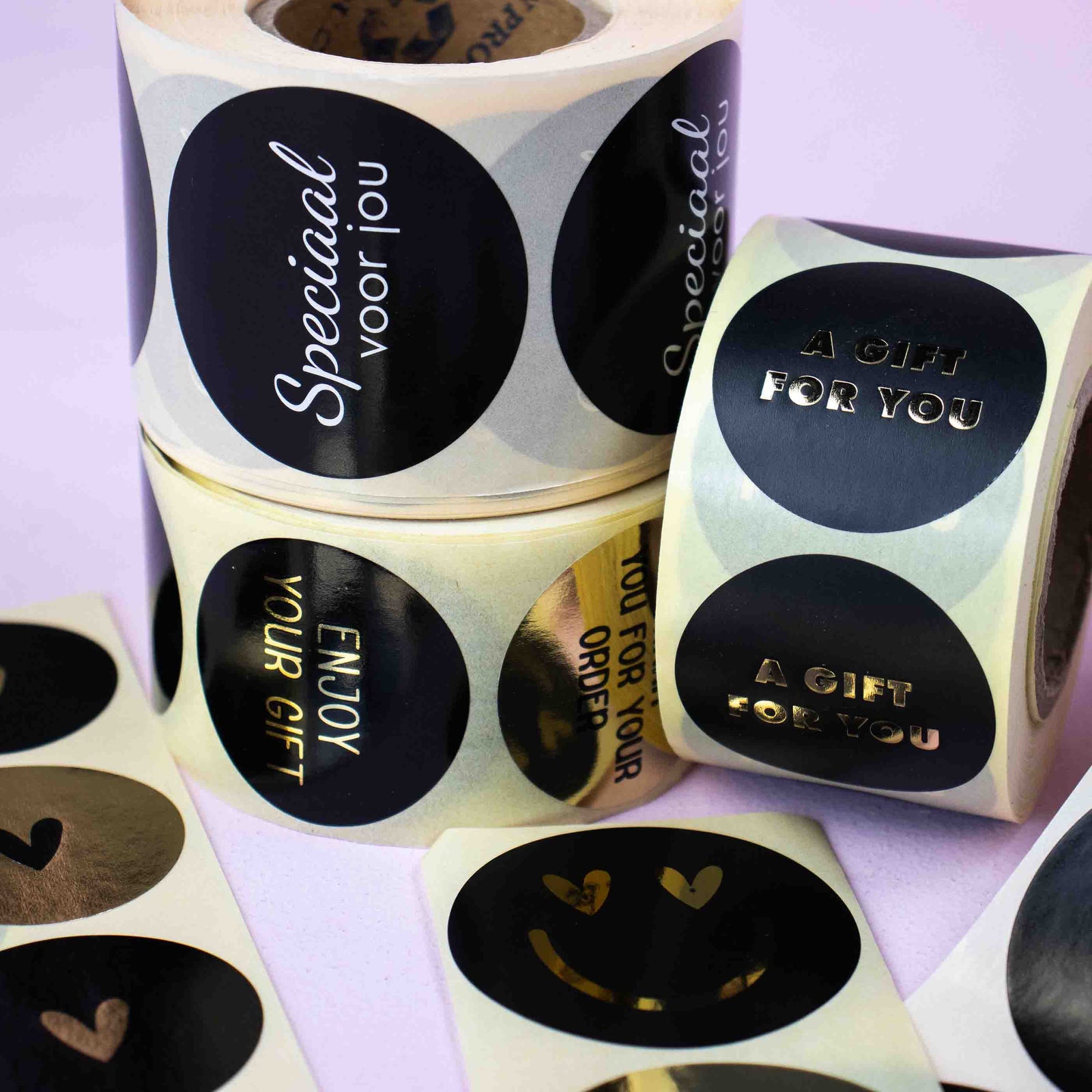 500x Aufkleber 'A Gift For You' Zwart-Goud 40mm
