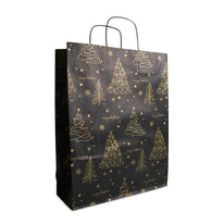 50x Papier-Weihnachtstüten A3 Trees Schwarz/Gold