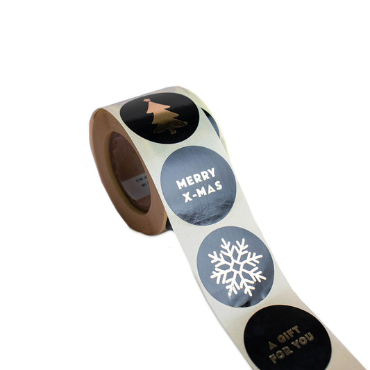 500x Aufkleber 'Merry X-mas' Schwarz-Gold 40mm