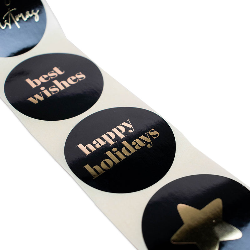 500x Aufkleber 'Best Wishes' Schwarz-Gold 50mm