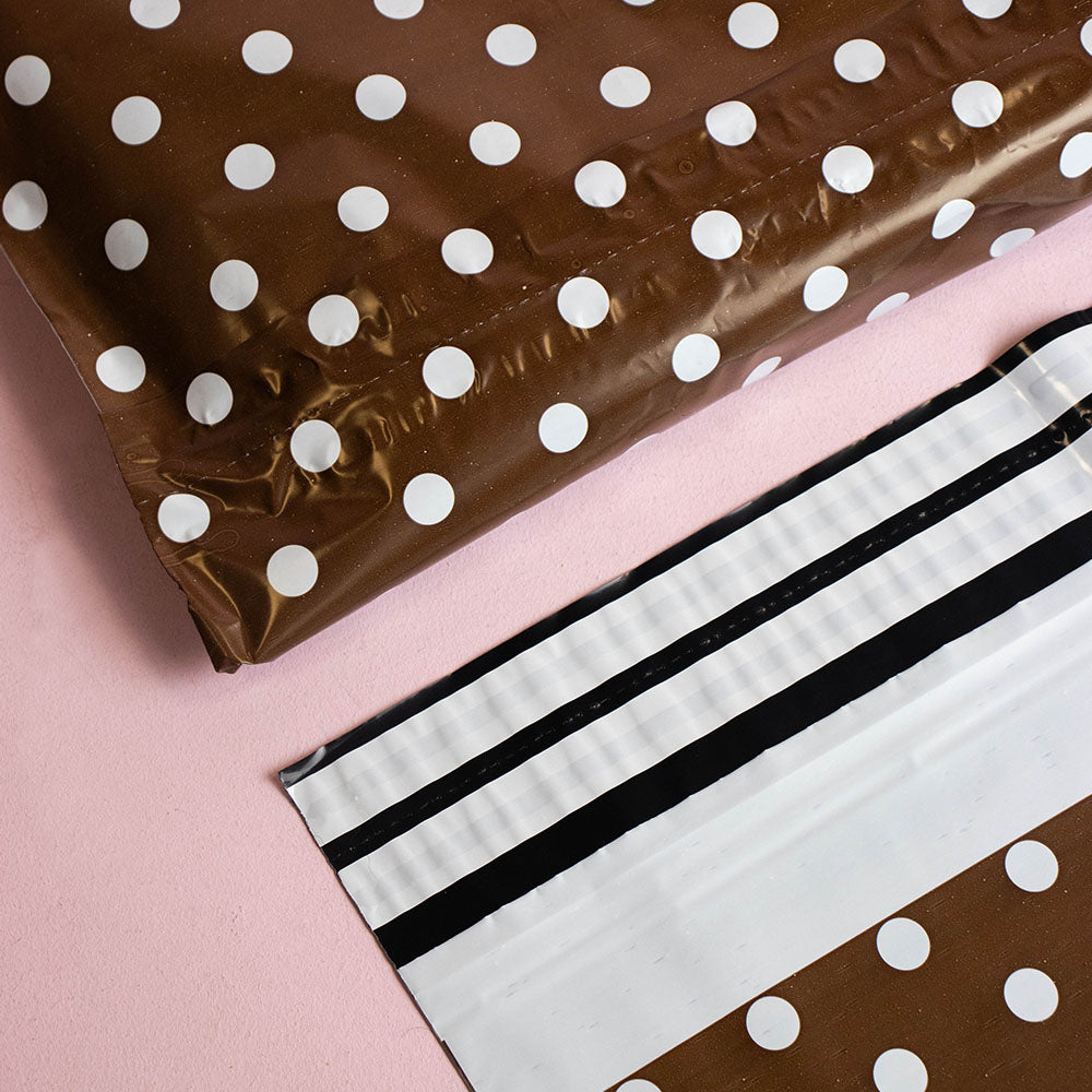 100x Versandtaschen Braun mit weißen Punkten Large