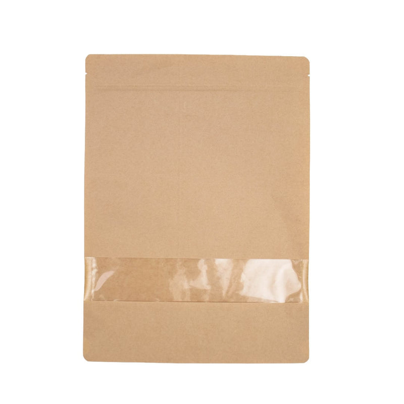 100x Standbodenbeutel mit Fenster Braun 30x37cm