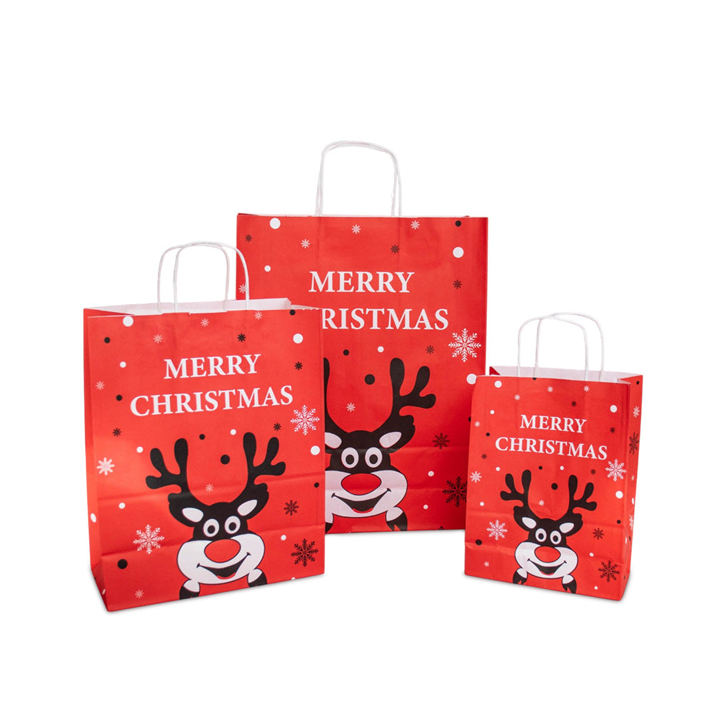 50x Papier-Weihnachtstüten A3 Rudolph