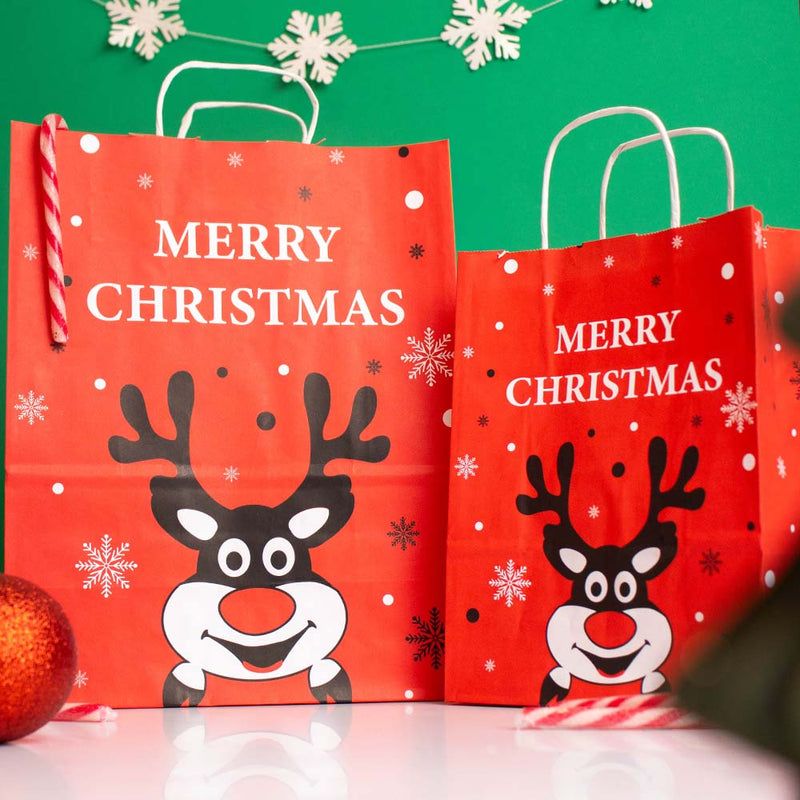 50x Papier-Weihnachtstüten A5 Rudolph
