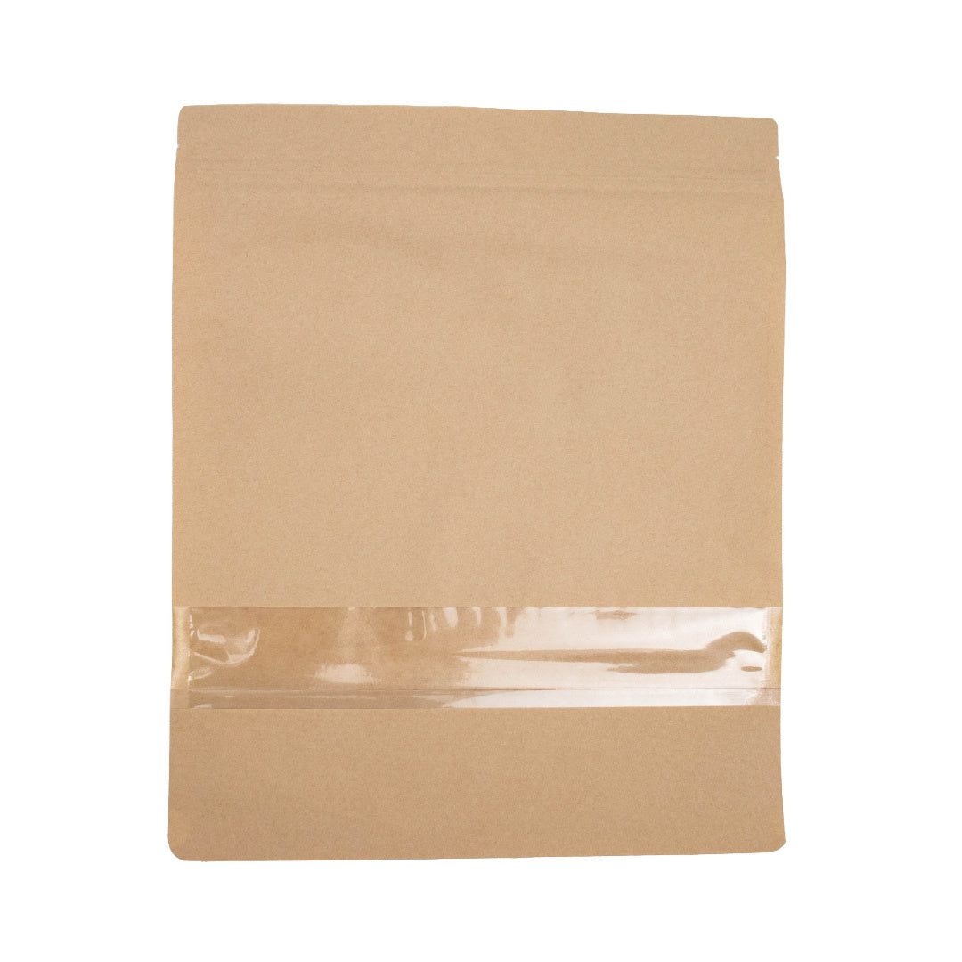 100x Standbodenbeutel mit Fenster Braun 25x34cm