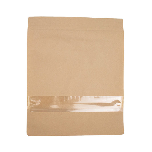 100x Standbodenbeutel mit Fenster Braun 25x34cm