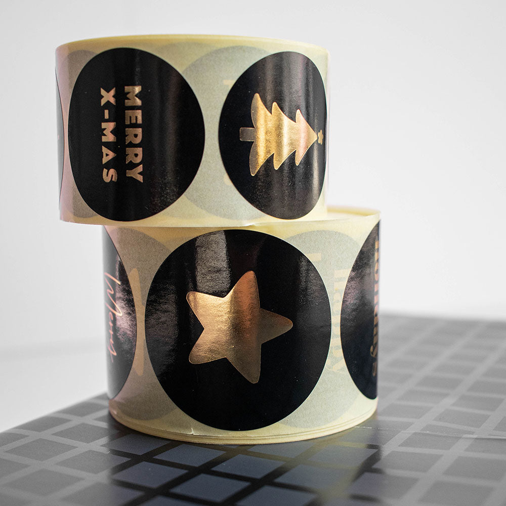 500x Aufkleber 'Best Wishes' Schwarz-Gold 50mm