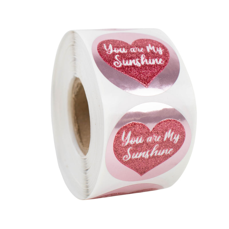 500x Aufkleber 'You are my sunshine' Rosa Glitzer 50mm