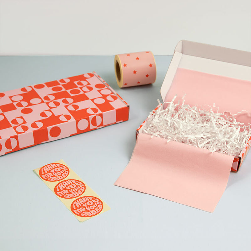 500x Aufkleber 'Thank you for your order' Rot/Rosa 50mm