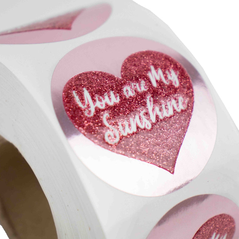 500x Aufkleber 'You are my sunshine' Rosa Glitzer 50mm