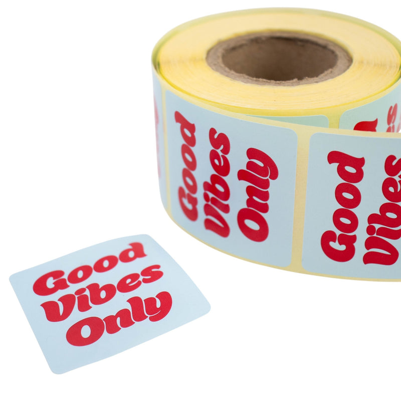 500x Aufkleber 'Good vibes only' Blau-Rot 50mm