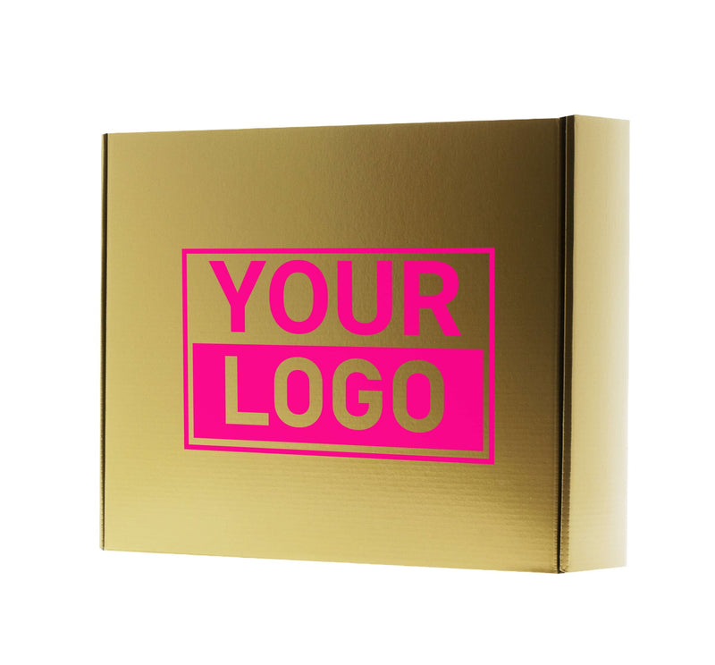 Postkartons bedrucken mit NEON - Gold 350x280x80mm