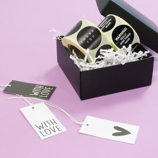 50x Geschenkanhänger Herz Weiß-Schwarz