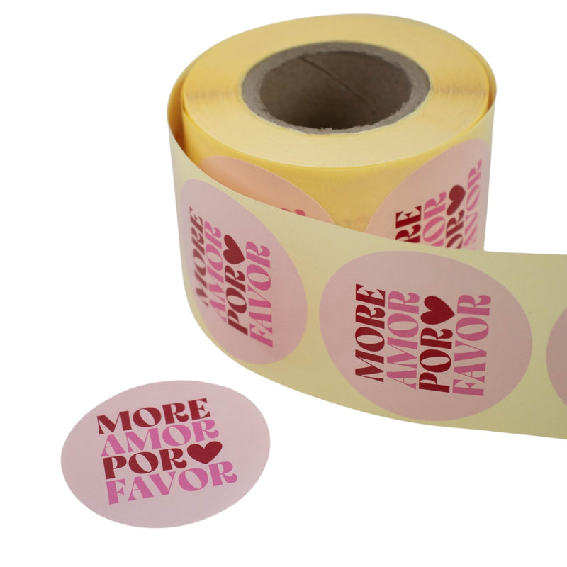 500x Aufkleber 'More amor por favor' Rot-Rosa 50mm