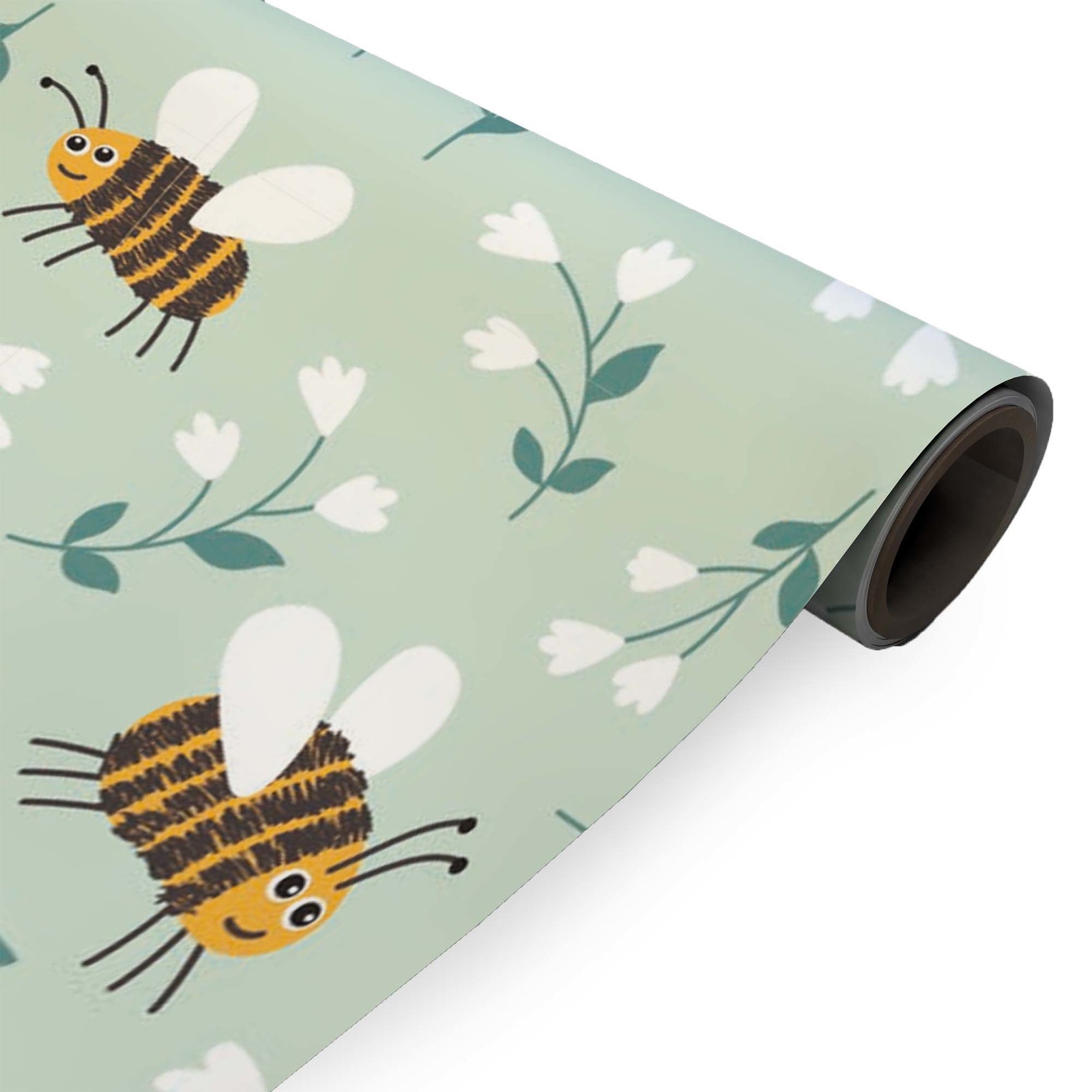 Geschenkpapier Blumen Bienen Grün 50cm x 150mtr