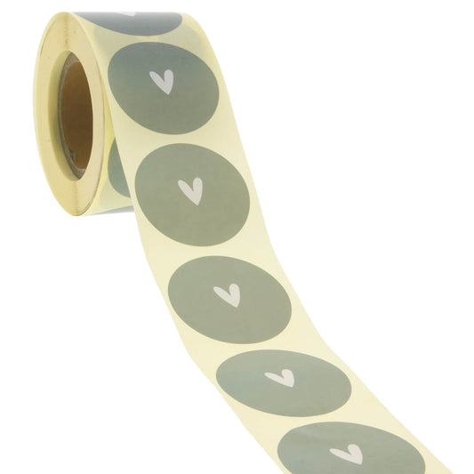 500x Aufkleber 'Herz' Grau-Grün 40mm