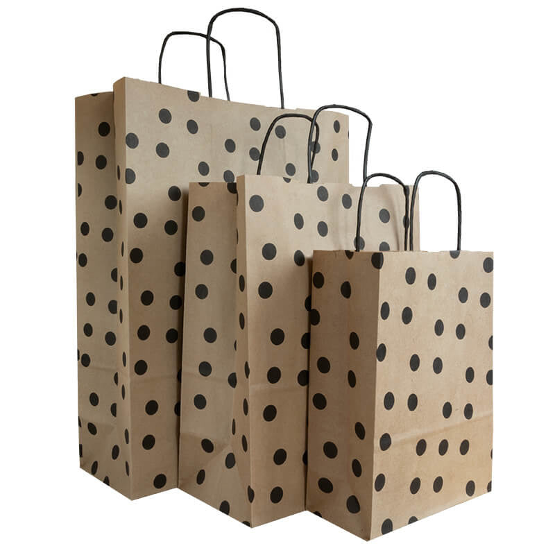 50x Papiertaschen Braun + Schwarz gepunktet A4