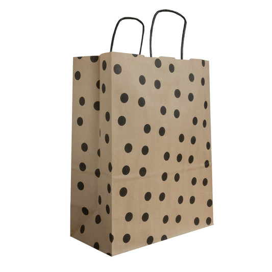 50x Papiertaschen Braun + Schwarz gepunktet A4