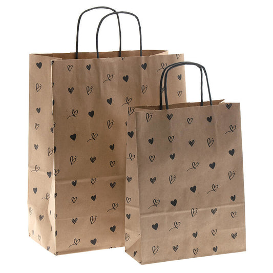 50x Papiertaschen Braun + Herzen A4