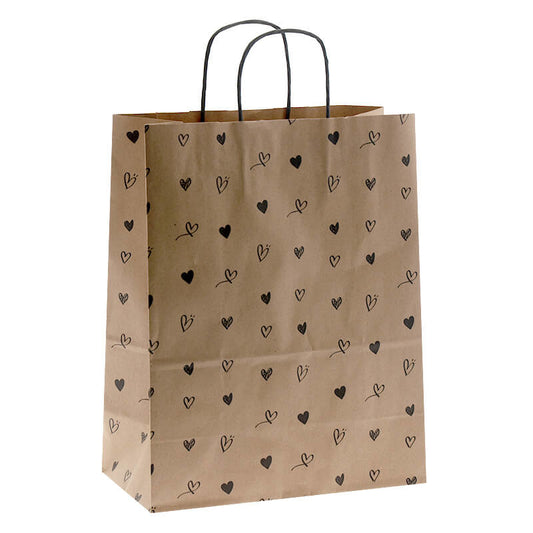 50x Papiertaschen Braun + Herzen A4