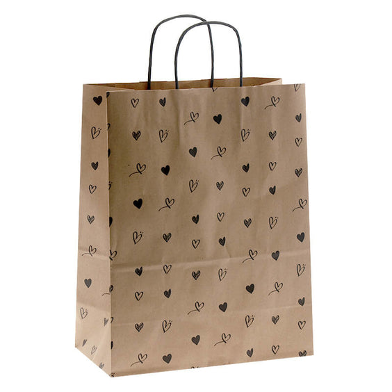 50x Papiertaschen Braun + Herzen A4