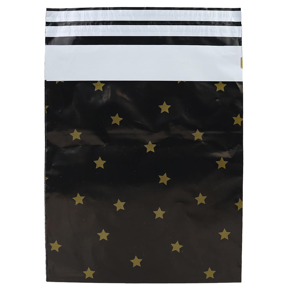 100x Versandtaschen Black Stars Gold Medium