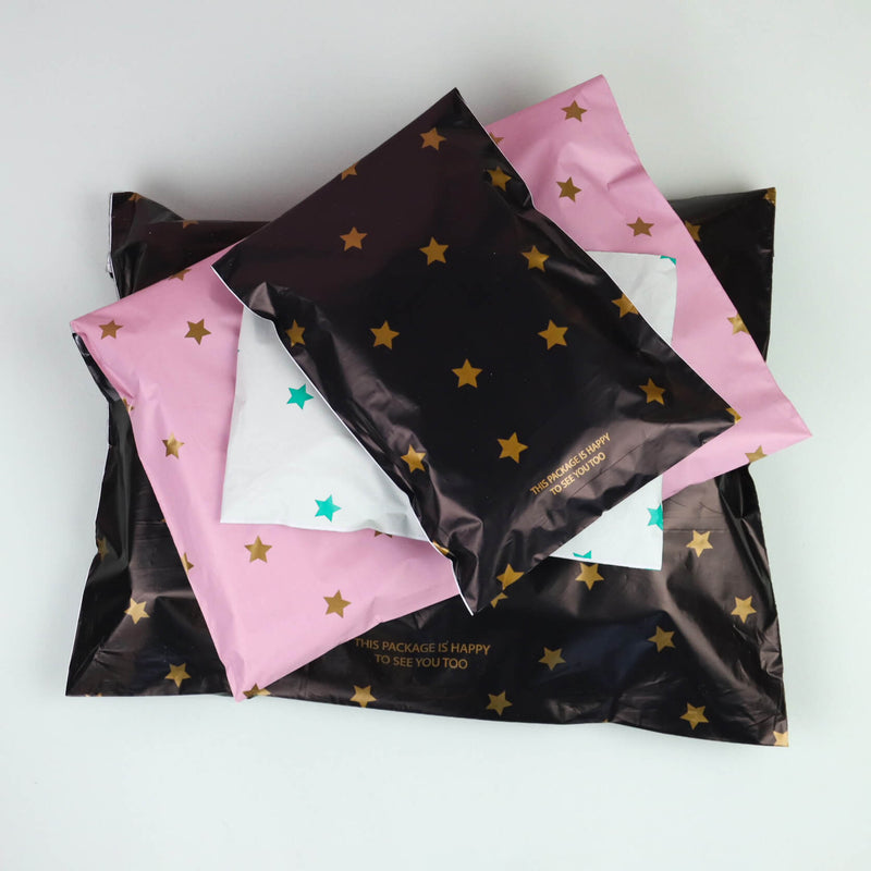 100x Versandtaschen Black Stars Gold Small