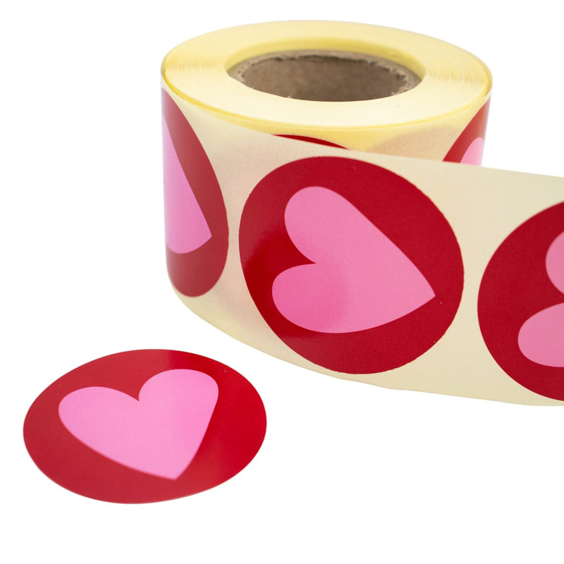 500x Aufkleber 'Stripes heart' Rot-Rosa 50mm