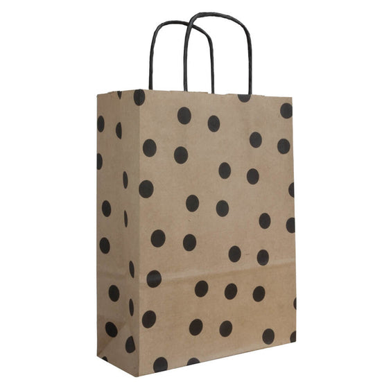 50x Papiertaschen Braun + Schwarz gepunktet A5