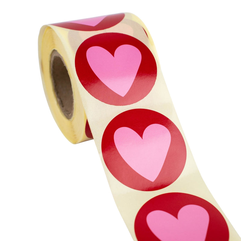 500x Aufkleber 'Stripes heart' Rot-Rosa 50mm