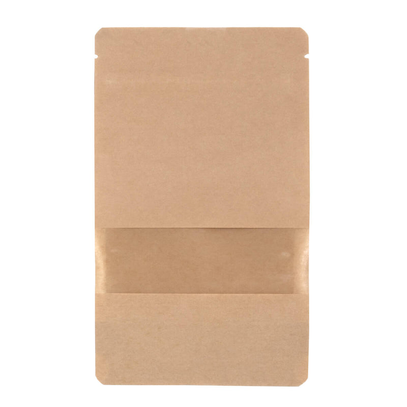 100x Standbodenbeutel mit Fenster Braun 13x22,5cm
