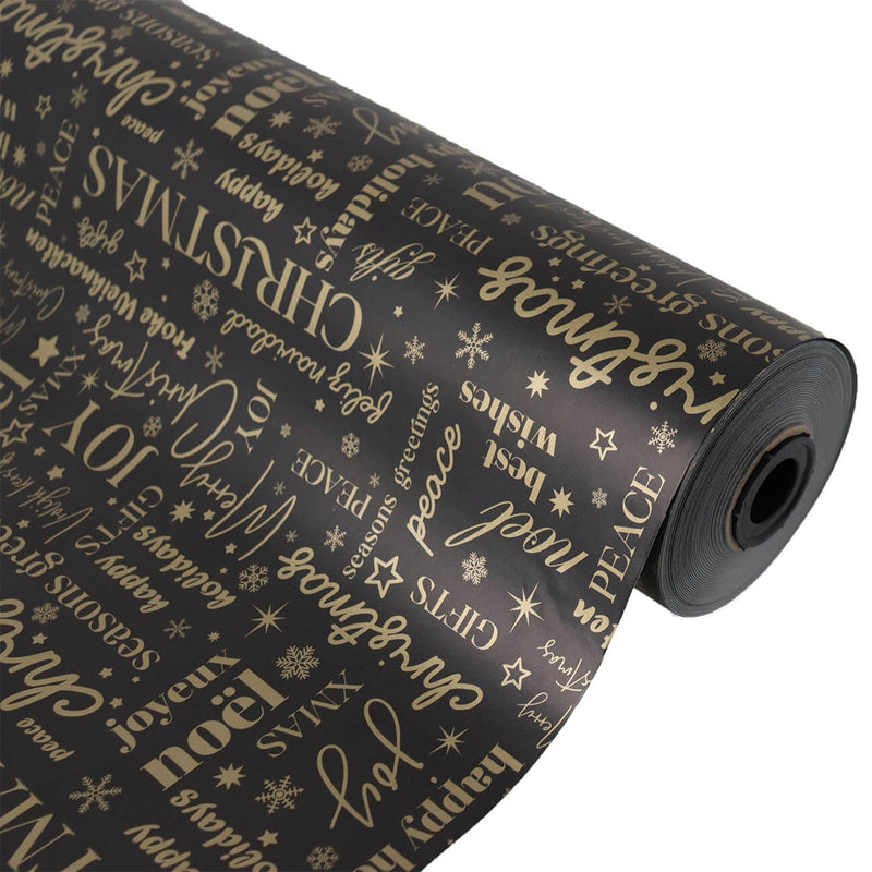 Geschenkpapier Weihnachten International - Schwarz/Gold - 30cm x 100m