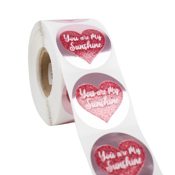 500x Aufkleber 'You are my sunshine' Rosa Glitzer 50mm