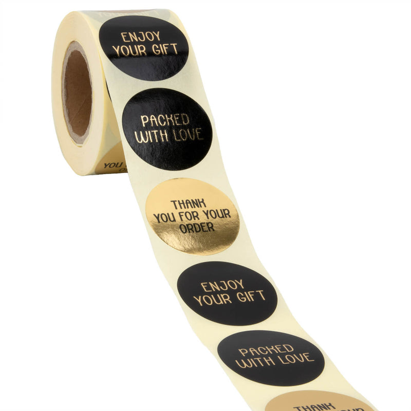 500x Aufkleber 'Thank you' sortiert Gold-Schwarz 40mm