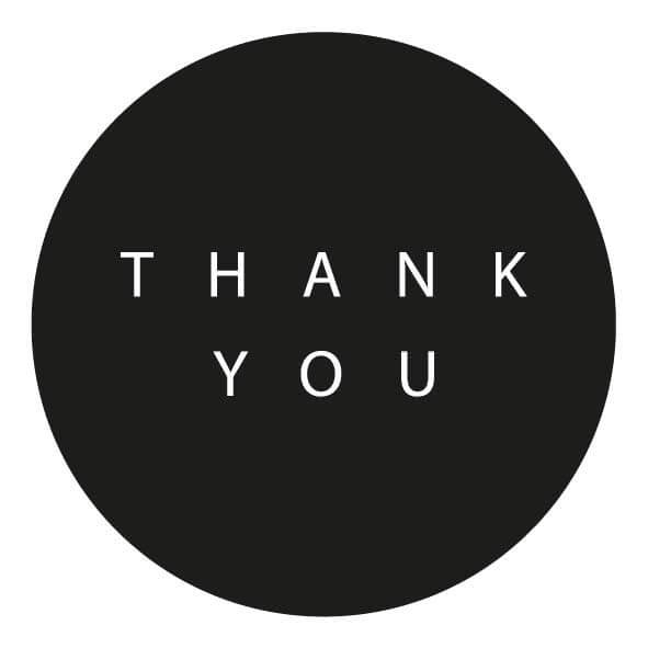 500x Aufkleber 'Thank You' Schwarz 50mm