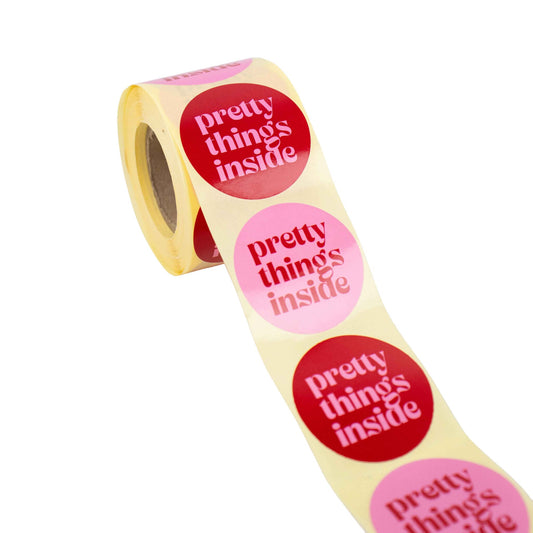 500x Aufkleber 'Pretty things inside' sortiert Rot-Rosa 50mm