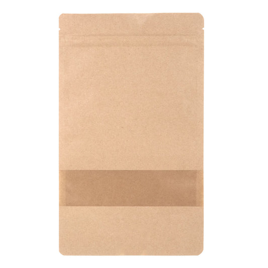 100x Standbodenbeutel mit Fenster Braun 16x27cm