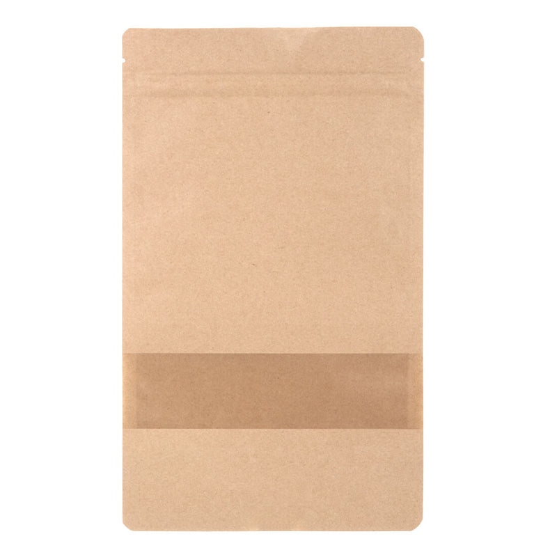 100x Standbodenbeutel mit Fenster Braun 16x27cm