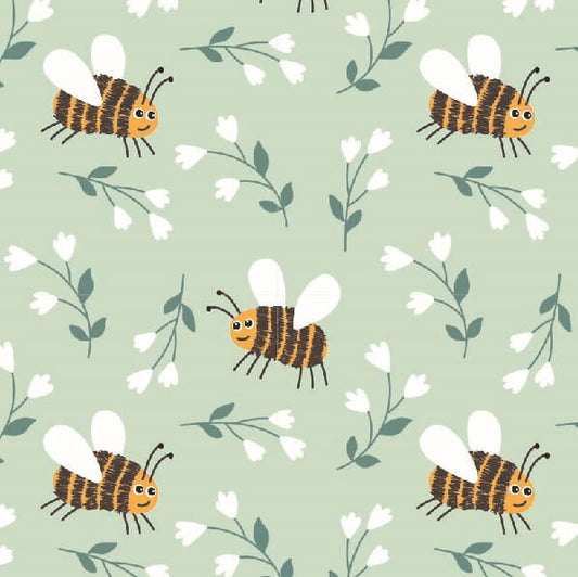Geschenkpapier Blumen Bienen Grün 50cm x 150mtr