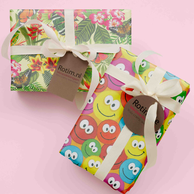 Geschenkpapier Dschungel Blumen Schmetterlinge 30cm x 200mtr
