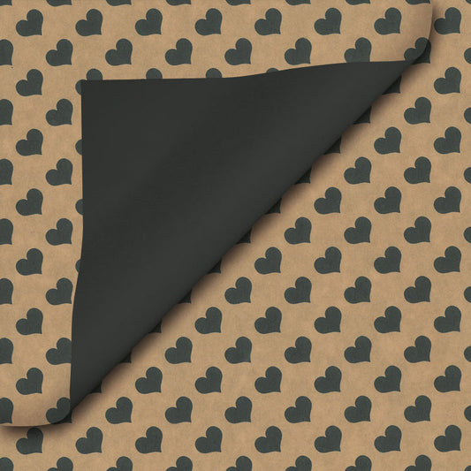 Geschenkpapier Braun Kraftpapier Schwarz einfarbig + Herzen 30cm x 200mtr