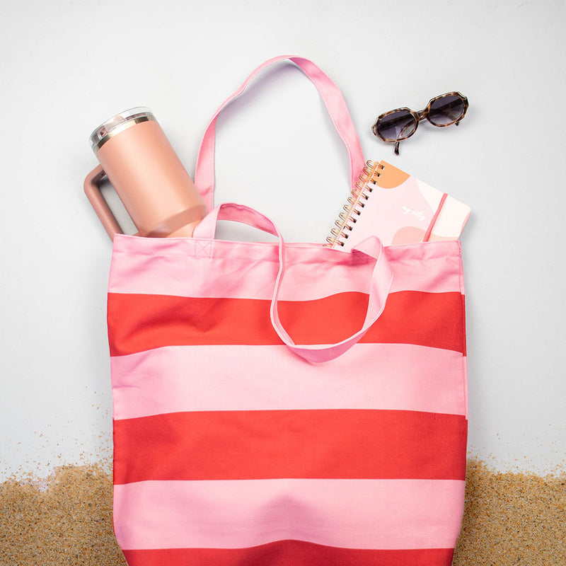 10x Strandtasche aus Baumwolle Pink Stripes