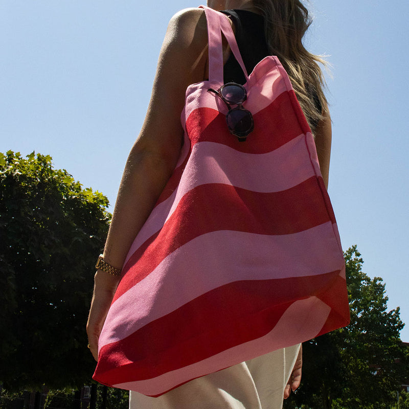 10x Strandtasche aus Baumwolle Pink Stripes