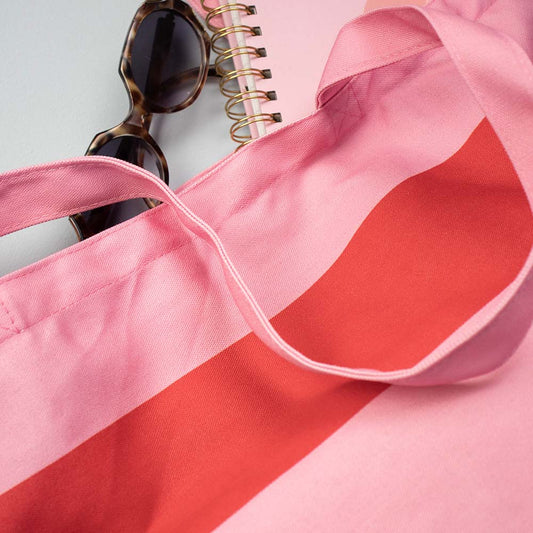 10x Strandtasche aus Baumwolle Pink Stripes