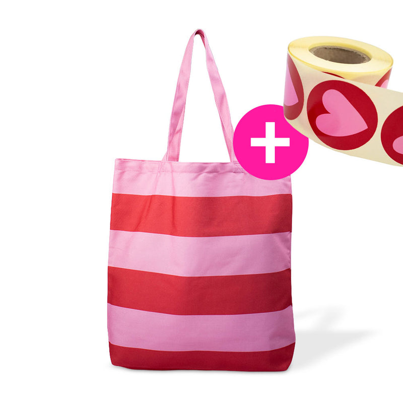 10x Strandtasche aus Baumwolle Pink Stripes